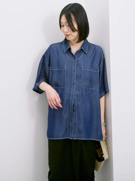 【接触冷感】クールデニムビッグシャツ（グレー/ブルー/ネイビー）｜Samansa Mos2 blue（サマンサモスモス ブルー）通販