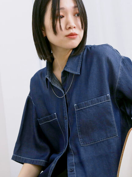 【接触冷感】クールデニムビッグシャツ（グレー/ブルー/ネイビー）｜Samansa Mos2 blue（サマンサモスモス ブルー）通販