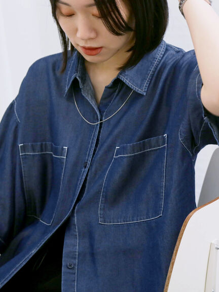 【接触冷感】クールデニムビッグシャツ（グレー/ブルー/ネイビー）｜Samansa Mos2 blue（サマンサモスモス ブルー）通販