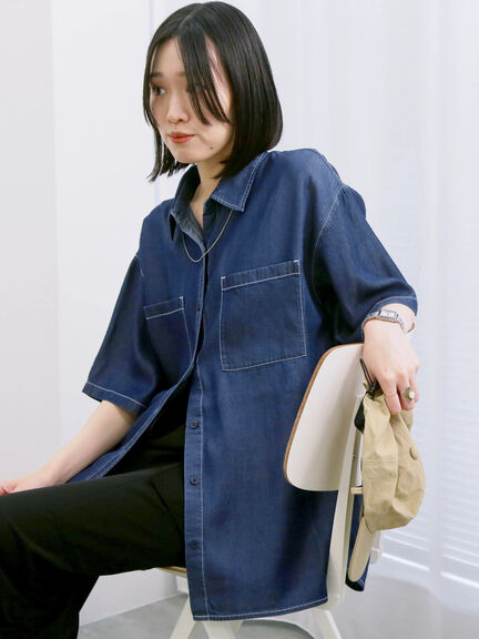 【接触冷感】クールデニムビッグシャツ（グレー/ブルー/ネイビー）｜Samansa Mos2 blue（サマンサモスモス ブルー）通販