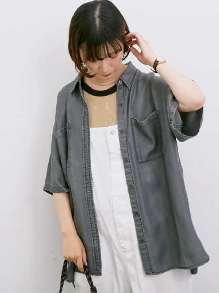 【接触冷感】クールデニムビッグシャツ（グレー/ブルー/ネイビー）｜Samansa Mos2 blue（サマンサモスモス ブルー）通販