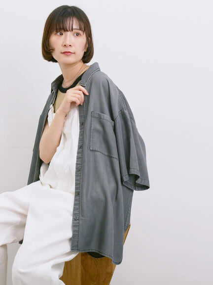 【接触冷感】クールデニムビッグシャツ（グレー/ブルー/ネイビー）｜Samansa Mos2 blue（サマンサモスモス ブルー）通販