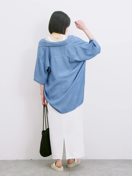 【接触冷感】クールデニムビッグシャツ（グレー/ブルー/ネイビー）｜Samansa Mos2 blue（サマンサモスモス ブルー）通販