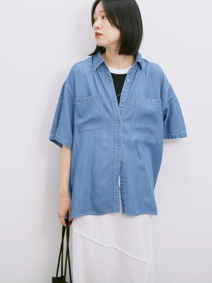 【接触冷感】クールデニムビッグシャツ（グレー/ブルー/ネイビー）｜Samansa Mos2 blue（サマンサモスモス ブルー）通販