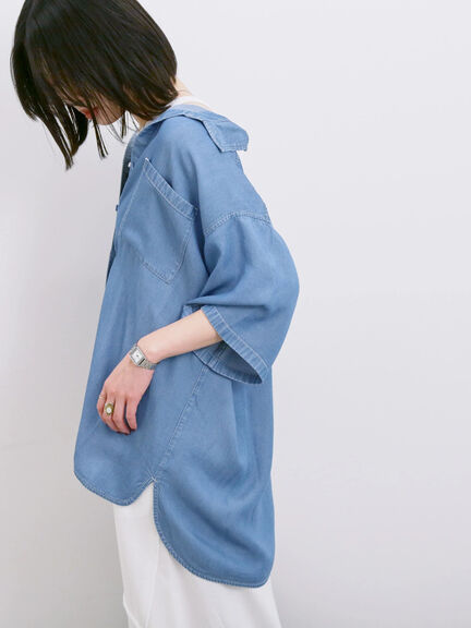 【接触冷感】クールデニムビッグシャツ（グレー/ブルー/ネイビー）｜Samansa Mos2 blue（サマンサモスモス ブルー）通販