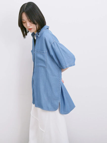 【接触冷感】クールデニムビッグシャツ（グレー/ブルー/ネイビー）｜Samansa Mos2 blue（サマンサモスモス ブルー）通販