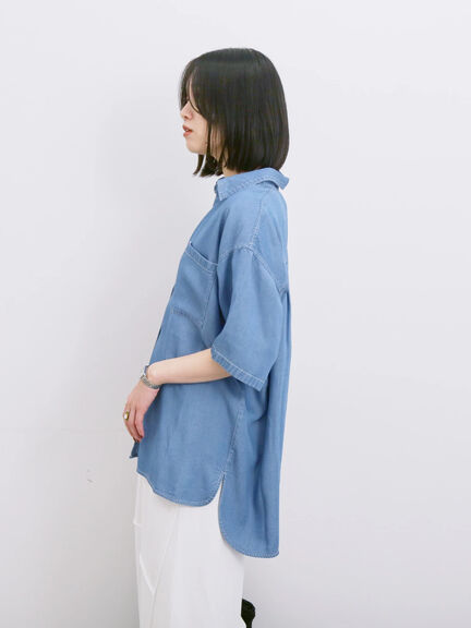 【接触冷感】クールデニムビッグシャツ（グレー/ブルー/ネイビー）｜Samansa Mos2 blue（サマンサモスモス ブルー）通販