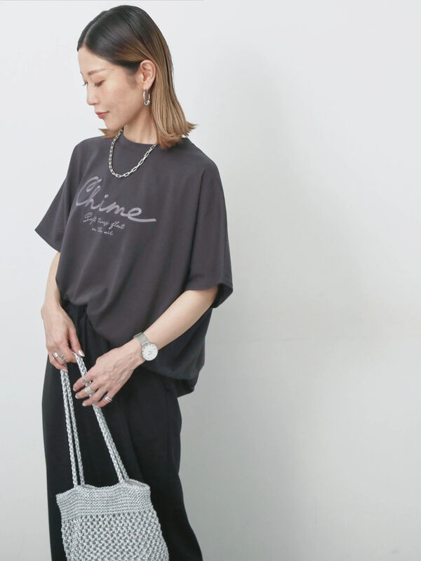【接触冷感】ドルマンギャザー刺繍Tシャツ（チャコールグレー）｜Samansa Mos2 blue（サマンサモスモス ブルー）通販