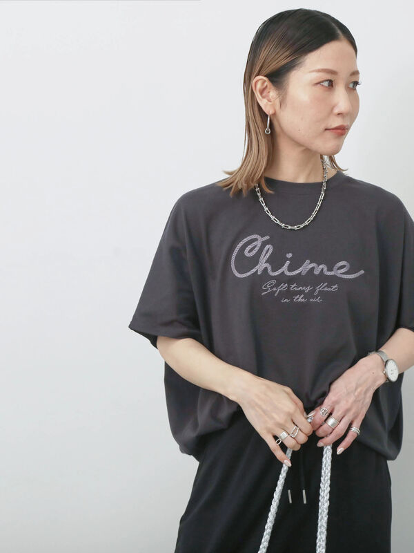 セール】 【接触冷感】ドルマンギャザー刺繍Tシャツ（オフホワイト