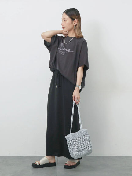 【接触冷感】ドルマンギャザー刺繍Tシャツ（オフホワイト/チャコールグレー/ボルドー/ブルー/ネイビー）｜Samansa Mos2 blue（サマンサモスモス ブルー）通販