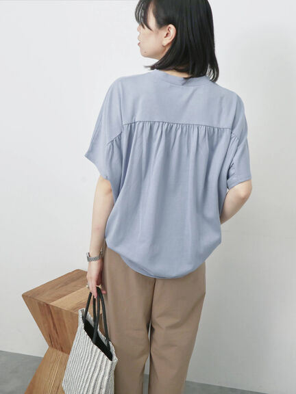 【接触冷感】ドルマンギャザー刺繍Tシャツ（オフホワイト/チャコールグレー/ボルドー/ブルー/ネイビー）｜Samansa Mos2 blue（サマンサモスモス ブルー）通販
