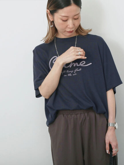 【接触冷感】ドルマンギャザー刺繍Tシャツ（オフホワイト/チャコールグレー/ボルドー/ブルー/ネイビー）｜Samansa Mos2 blue（サマンサモスモス ブルー）通販