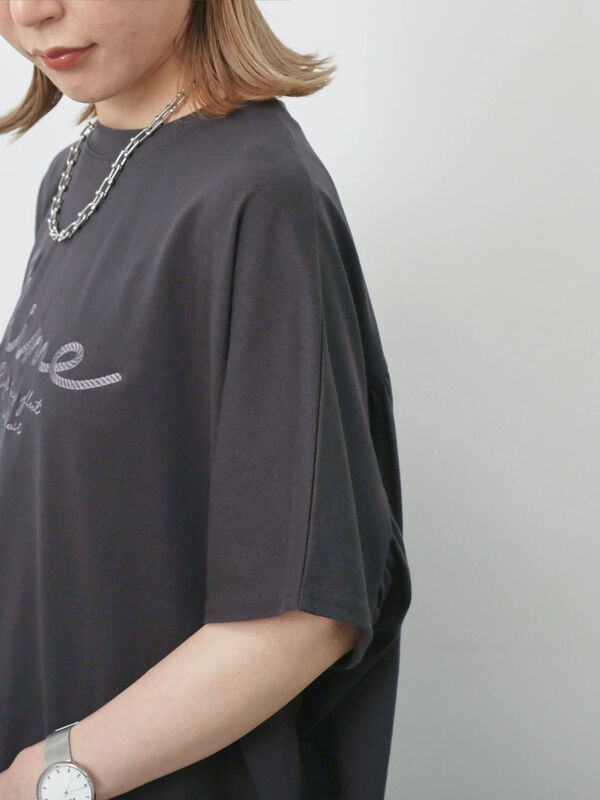 セール】 【接触冷感】ドルマンギャザー刺繍Tシャツ（オフホワイト