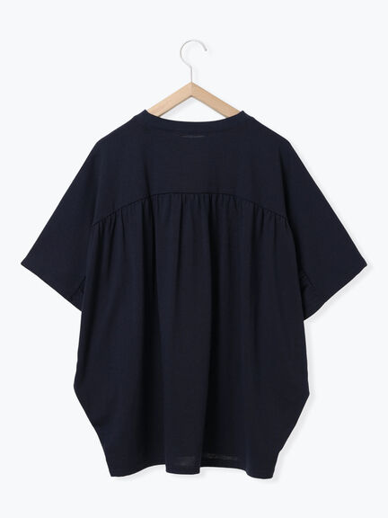 【接触冷感】ドルマンギャザー刺繍Tシャツ（オフホワイト/チャコールグレー/ボルドー/ブルー/ネイビー）｜Samansa Mos2 blue（サマンサモスモス ブルー）通販