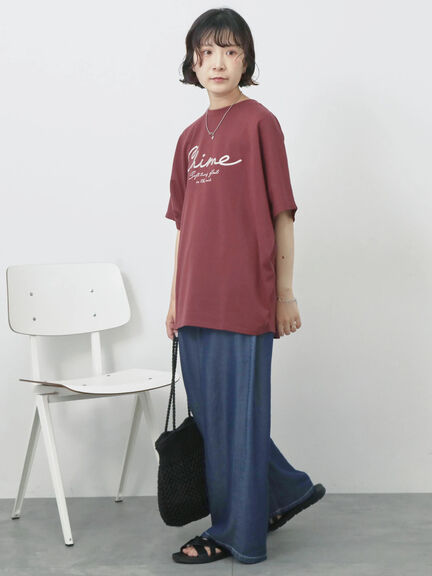 【接触冷感】ドルマンギャザー刺繍Tシャツ（オフホワイト/チャコールグレー/ボルドー/ブルー/ネイビー）｜Samansa Mos2 blue（サマンサモスモス ブルー）通販