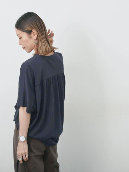 【接触冷感】ドルマンギャザー刺繍Tシャツ（オフホワイト/チャコールグレー/ボルドー/ブルー/ネイビー）｜Samansa Mos2 blue（サマンサモスモス ブルー）通販