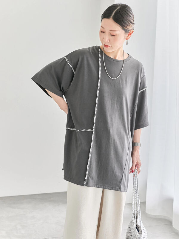セール】 ◎【接触冷感】切替ステッチチュニック（オフホワイト