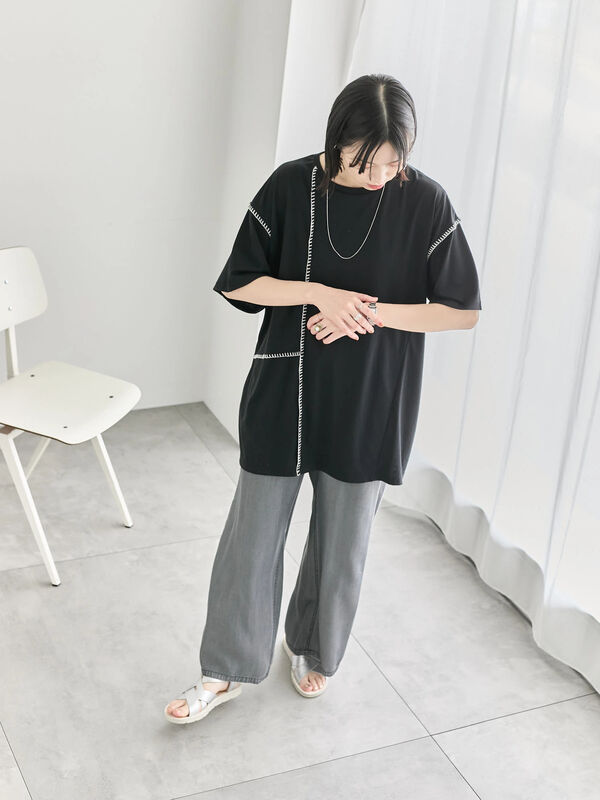 ◎【接触冷感】切替ステッチチュニック（ブラック）｜Samansa Mos2 blue（サマンサモスモス ブルー）通販