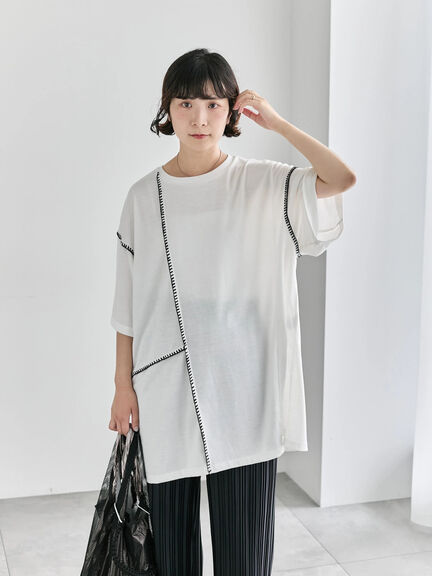 ◎【接触冷感】切替ステッチチュニック（オフホワイト/チャコールグレー/ブラック）｜Samansa Mos2 blue（サマンサモスモス ブルー）通販