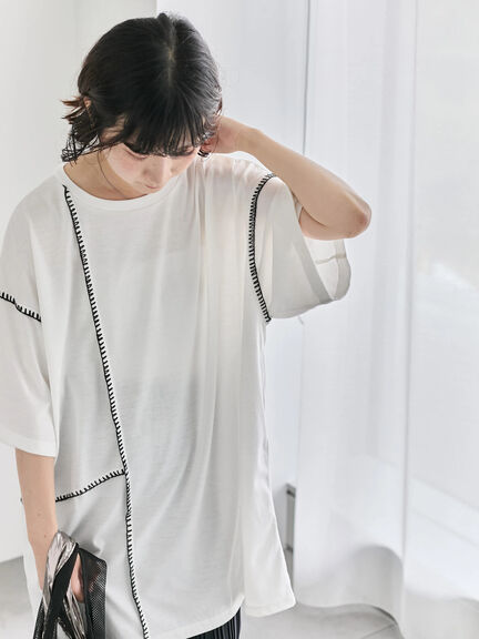 ◎【接触冷感】切替ステッチチュニック（オフホワイト/チャコールグレー/ブラック）｜Samansa Mos2 blue（サマンサモスモス ブルー）通販