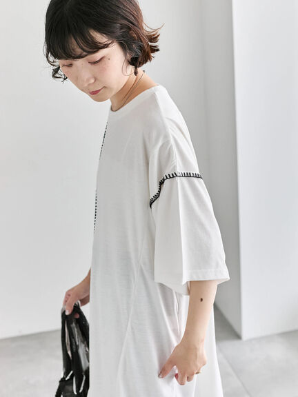 ◎【接触冷感】切替ステッチチュニック（オフホワイト/チャコールグレー/ブラック）｜Samansa Mos2 blue（サマンサモスモス ブルー）通販