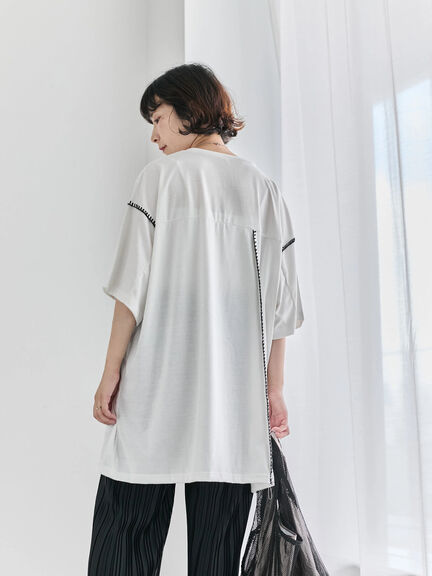 ◎【接触冷感】切替ステッチチュニック（オフホワイト/チャコールグレー/ブラック）｜Samansa Mos2 blue（サマンサモスモス ブルー）通販