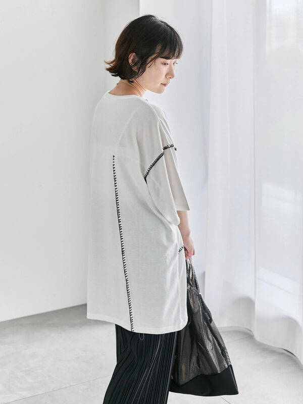 セール】 ◎【接触冷感】切替ステッチチュニック（オフホワイト