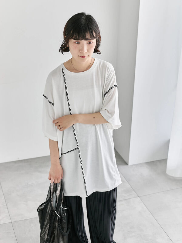 セール】 ◎【接触冷感】切替ステッチチュニック（オフホワイト