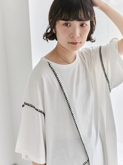 ◎【接触冷感】切替ステッチチュニック（オフホワイト/チャコールグレー/ブラック）｜Samansa Mos2 blue（サマンサモスモス ブルー）通販