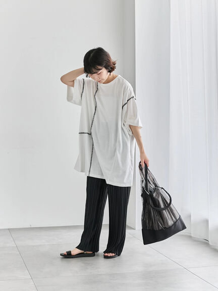 ◎【接触冷感】切替ステッチチュニック（オフホワイト/チャコールグレー/ブラック）｜Samansa Mos2 blue（サマンサモスモス ブルー）通販