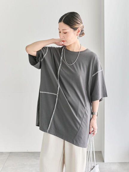 ◎【接触冷感】切替ステッチチュニック（オフホワイト/チャコールグレー/ブラック）｜Samansa Mos2 blue（サマンサモスモス ブルー）通販