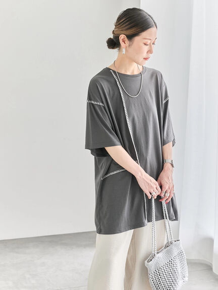 ◎【接触冷感】切替ステッチチュニック（オフホワイト/チャコールグレー/ブラック）｜Samansa Mos2 blue（サマンサモスモス ブルー）通販