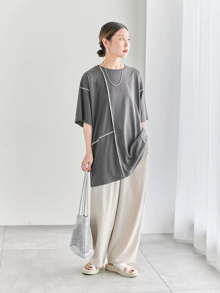◎【接触冷感】切替ステッチチュニック（オフホワイト/チャコールグレー/ブラック）｜Samansa Mos2 blue（サマンサモスモス ブルー）通販