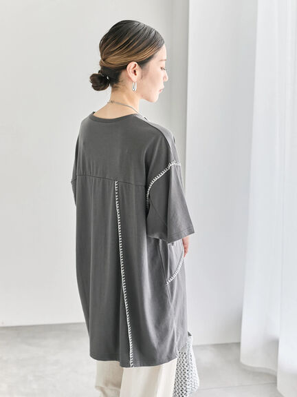 ◎【接触冷感】切替ステッチチュニック（オフホワイト/チャコールグレー/ブラック）｜Samansa Mos2 blue（サマンサモスモス ブルー）通販