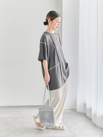 ◎【接触冷感】切替ステッチチュニック（オフホワイト/チャコールグレー/ブラック）｜Samansa Mos2 blue（サマンサモスモス ブルー）通販