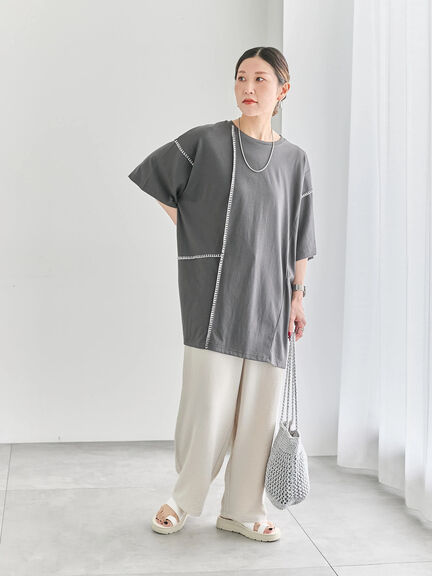 ◎【接触冷感】切替ステッチチュニック（オフホワイト/チャコールグレー/ブラック）｜Samansa Mos2 blue（サマンサモスモス ブルー）通販