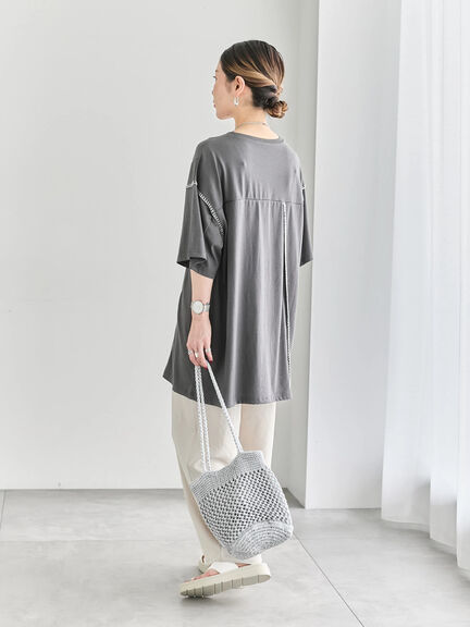 ◎【接触冷感】切替ステッチチュニック（オフホワイト/チャコールグレー/ブラック）｜Samansa Mos2 blue（サマンサモスモス ブルー）通販