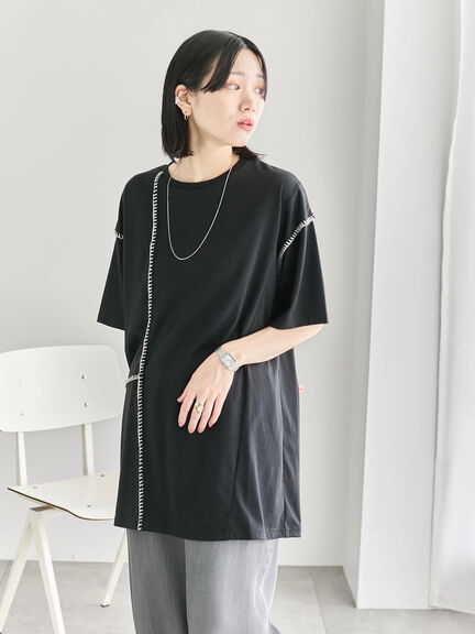 ◎【接触冷感】切替ステッチチュニック（オフホワイト/チャコールグレー/ブラック）｜Samansa Mos2 blue（サマンサモスモス ブルー）通販