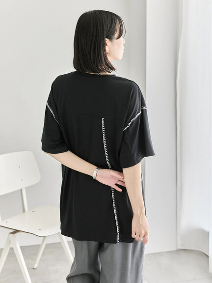 ◎【接触冷感】切替ステッチチュニック（オフホワイト/チャコールグレー/ブラック）｜Samansa Mos2 blue（サマンサモスモス ブルー）通販