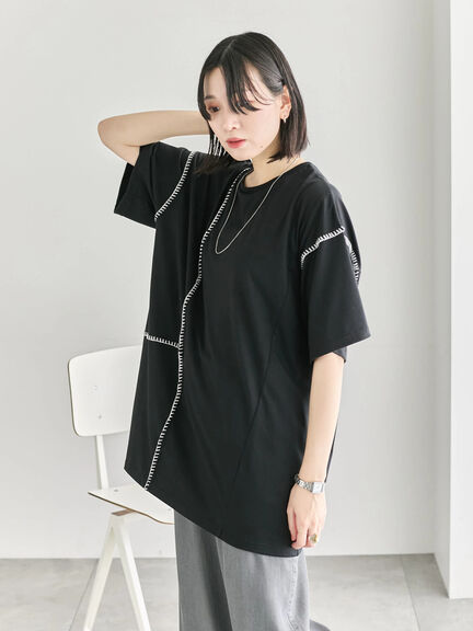 ◎【接触冷感】切替ステッチチュニック（オフホワイト/チャコールグレー/ブラック）｜Samansa Mos2 blue（サマンサモスモス ブルー）通販