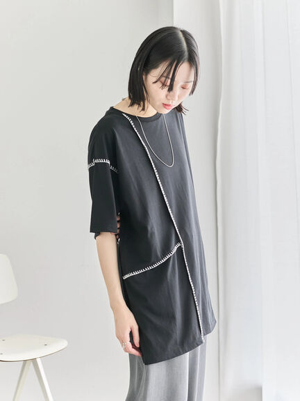◎【接触冷感】切替ステッチチュニック（オフホワイト/チャコールグレー/ブラック）｜Samansa Mos2 blue（サマンサモスモス ブルー）通販