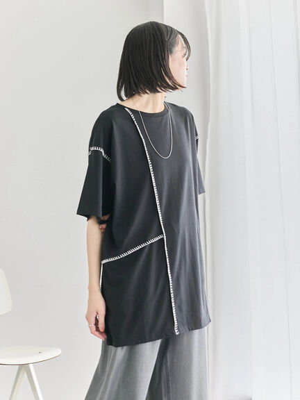 ◎【接触冷感】切替ステッチチュニック（オフホワイト/チャコールグレー/ブラック）｜Samansa Mos2 blue（サマンサモスモス ブルー）通販