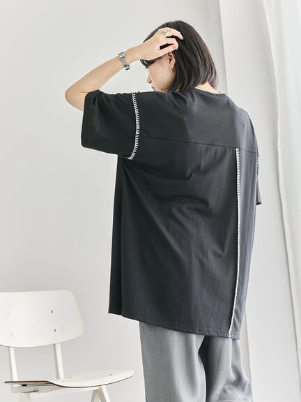◎【接触冷感】切替ステッチチュニック（オフホワイト/チャコールグレー/ブラック）｜Samansa Mos2 blue（サマンサモスモス ブルー）通販