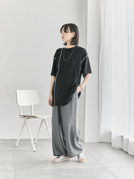 ◎【接触冷感】切替ステッチチュニック（オフホワイト/チャコールグレー/ブラック）｜Samansa Mos2 blue（サマンサモスモス ブルー）通販