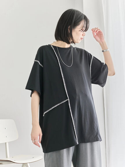 ◎【接触冷感】切替ステッチチュニック（オフホワイト/チャコールグレー/ブラック）｜Samansa Mos2 blue（サマンサモスモス ブルー）通販