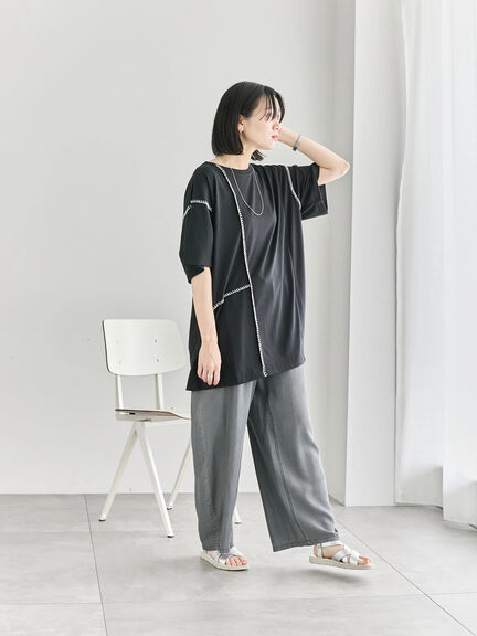 ◎【接触冷感】切替ステッチチュニック（オフホワイト/チャコールグレー/ブラック）｜Samansa Mos2 blue（サマンサモスモス ブルー）通販