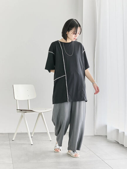 ◎【接触冷感】切替ステッチチュニック（オフホワイト/チャコールグレー/ブラック）｜Samansa Mos2 blue（サマンサモスモス ブルー）通販