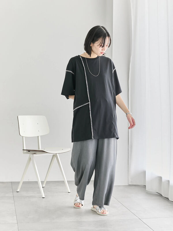 セール】 ◎【接触冷感】切替ステッチチュニック（オフホワイト