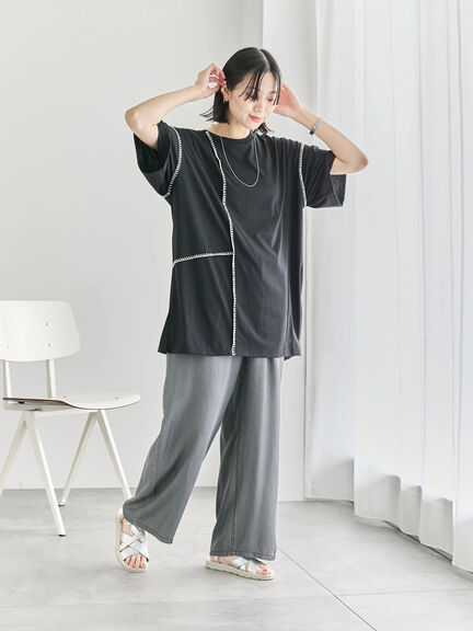 ◎【接触冷感】切替ステッチチュニック（オフホワイト/チャコールグレー/ブラック）｜Samansa Mos2 blue（サマンサモスモス ブルー）通販