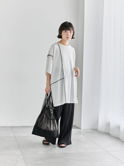 ◎【接触冷感】切替ステッチチュニック（オフホワイト/チャコールグレー/ブラック）｜Samansa Mos2 blue（サマンサモスモス ブルー）通販